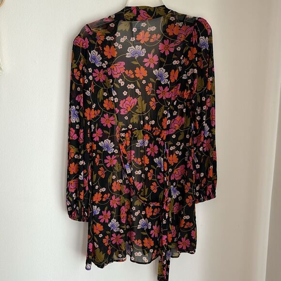CAbi Women Mingle Kimono Duster Coverup Mesh Floral Tie Belt Black U0026 small! - Picture 7 of 11